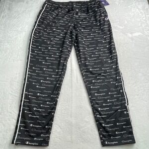 Champion Mens XL Track Pant All Over Print Logo Black M4353P Ankle Zip NWT